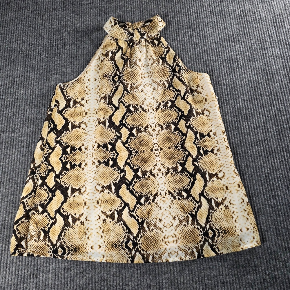 Gibson Womens Snakeskin Halter Neck Sleeveless Blouse Brown Tan XS